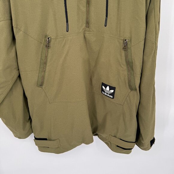Adidas 1/4 Zip Pullover Jacket Mens Large Green‎ Nylon Pockets Hood - Picture 3 of 10
